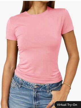 Abardsion Women's Casual Basic Slim Fit T Shirts
Short Sleeve Crew Neck Pink LRG